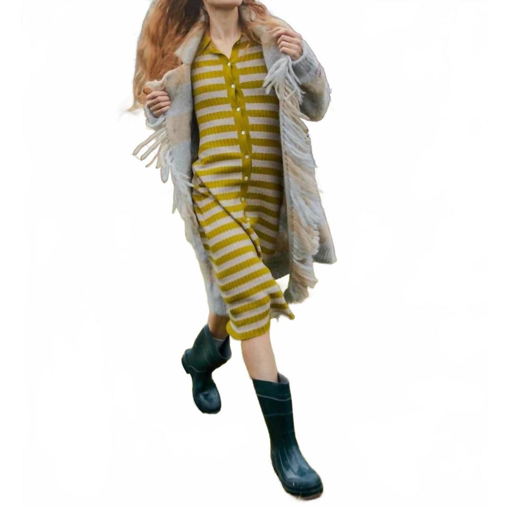 NEW LINGUA FRANCA morrissey textured stripe dress in olive oil - Picture 3 of 3